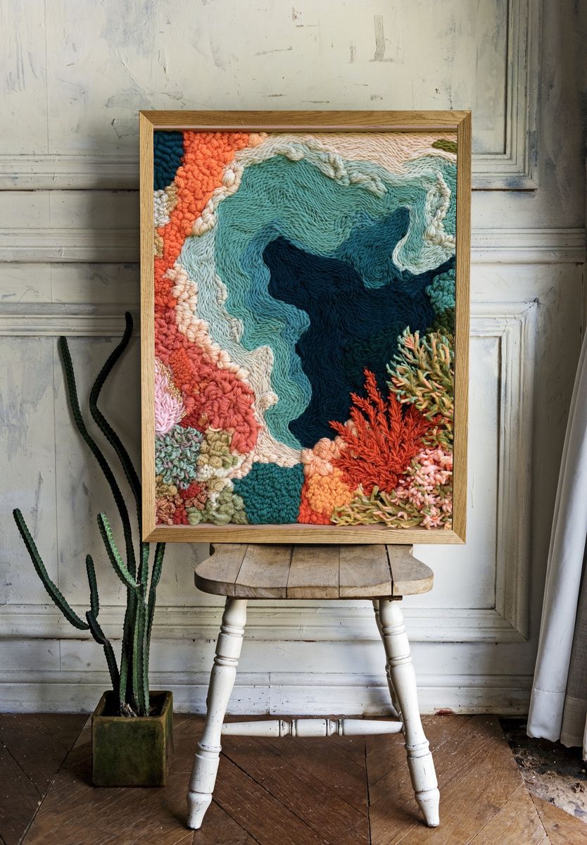 Textured Coral Reef Abstract Print. room preview