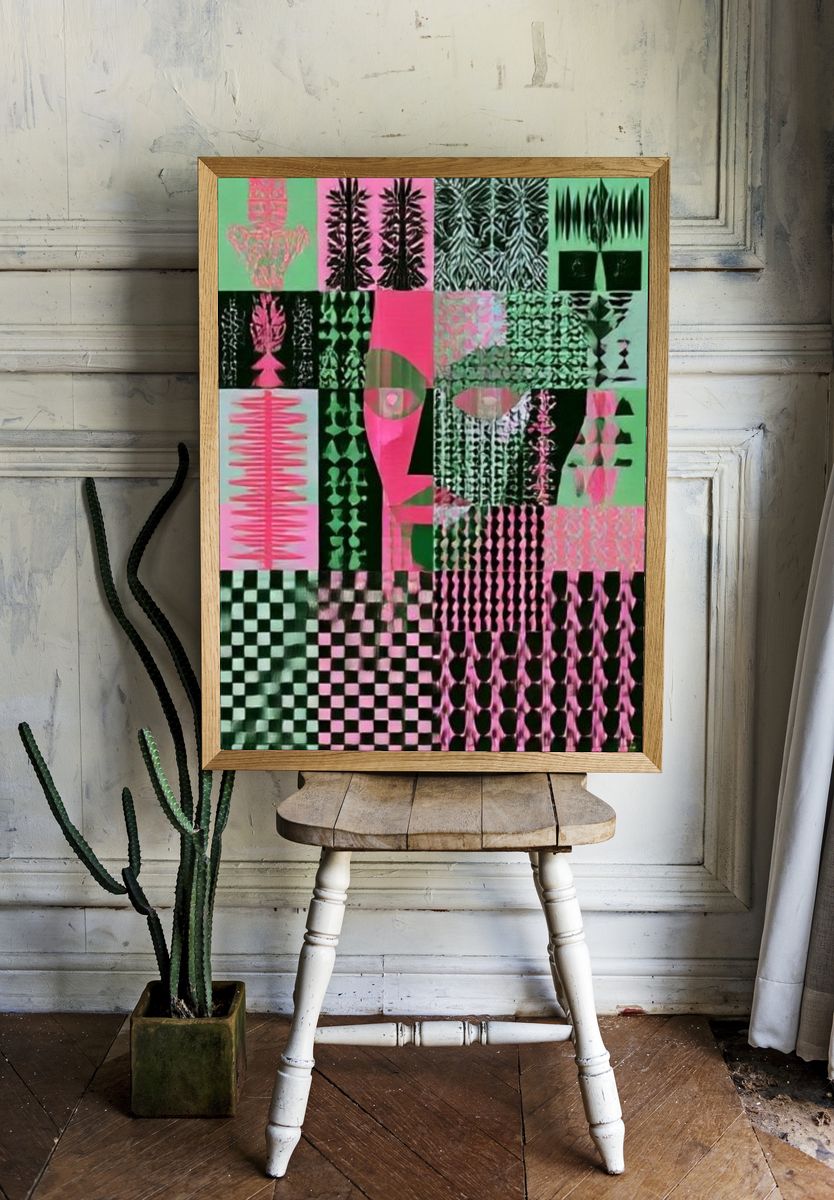 Neon Collage Abstract Poster. — room view 1