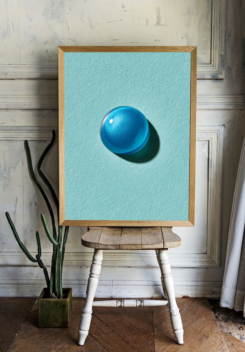 Blue Glass Sphere Abstract Print. room preview