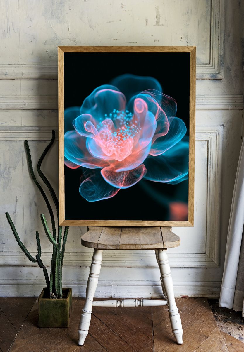 Neon Bloom Abstract Poster. room preview
