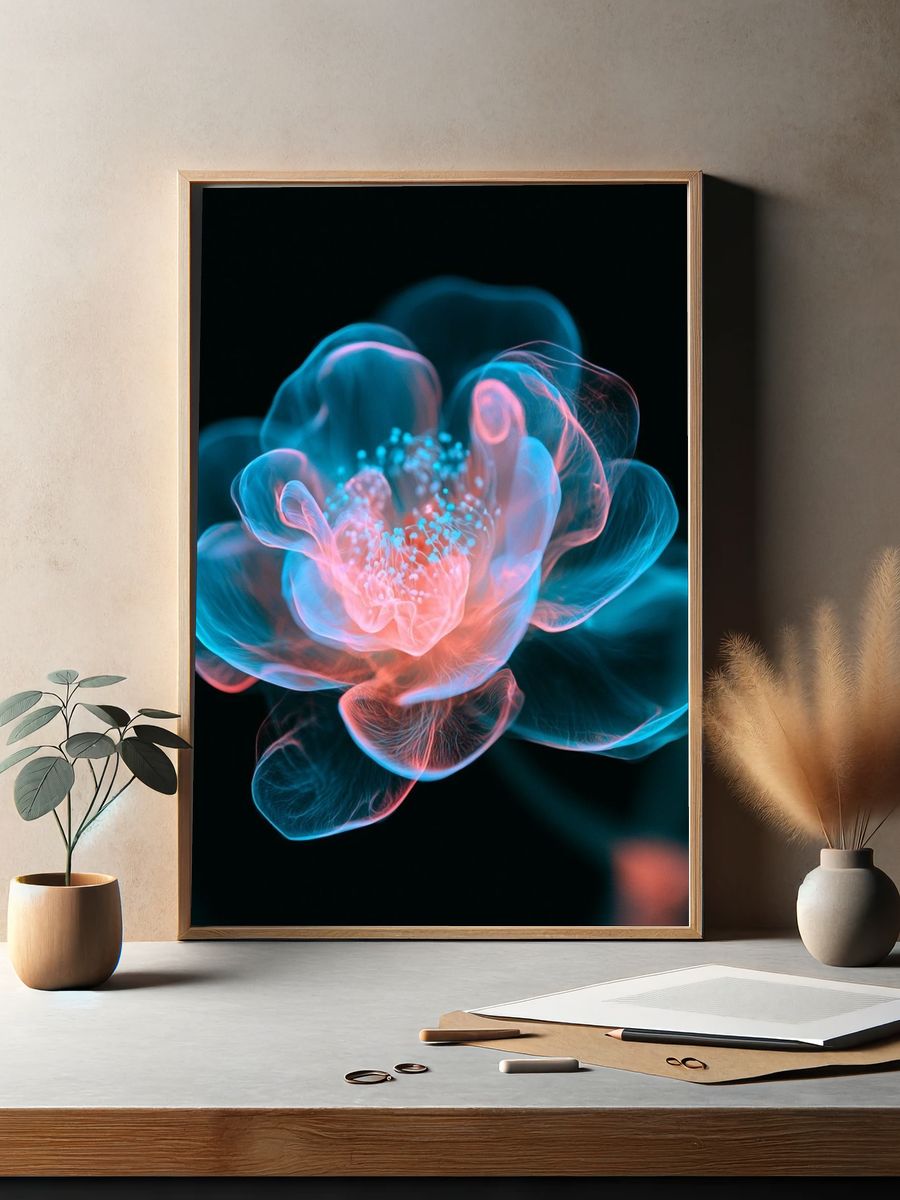 Neon Bloom Abstract Poster. — room view 2