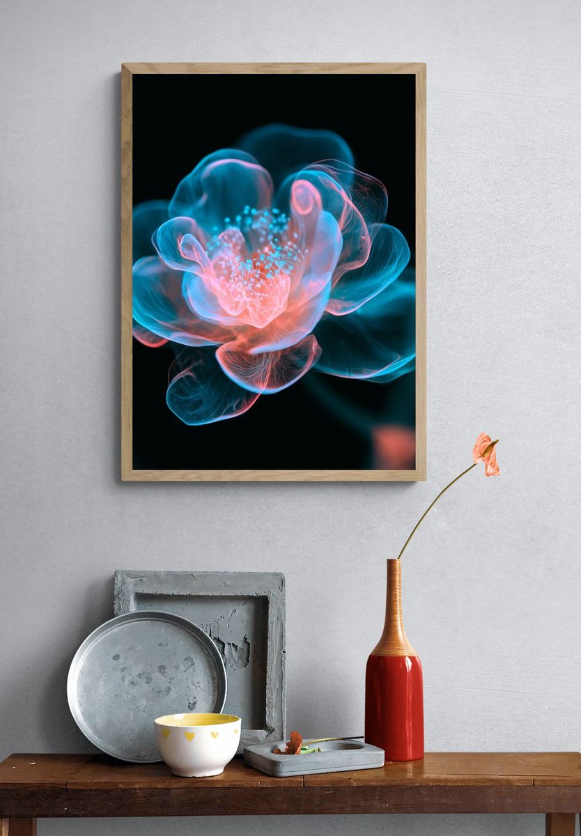 Neon Bloom Abstract Poster. — room view 3