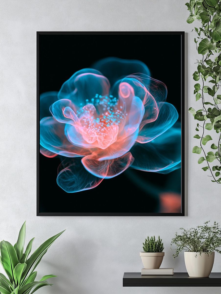 Neon Bloom Abstract Poster. — room view 4