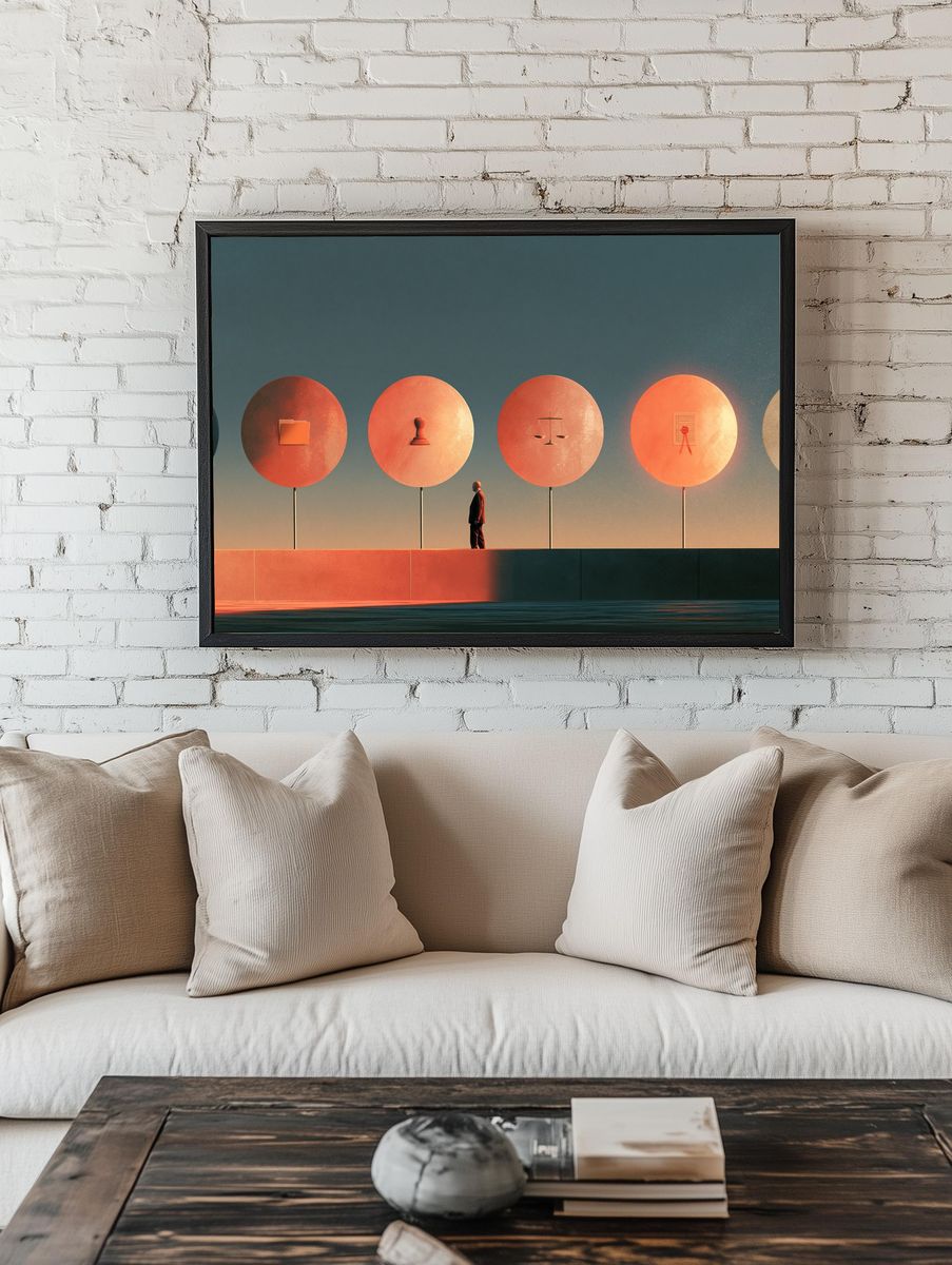 Surreal Balance Circles Print. — room view 1