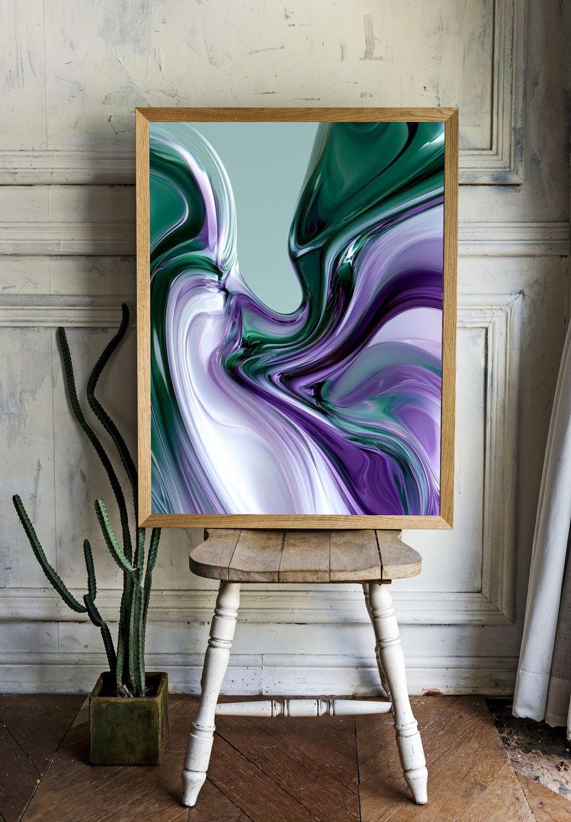 Emerald Violet Flow Abstract Print. — room view 1