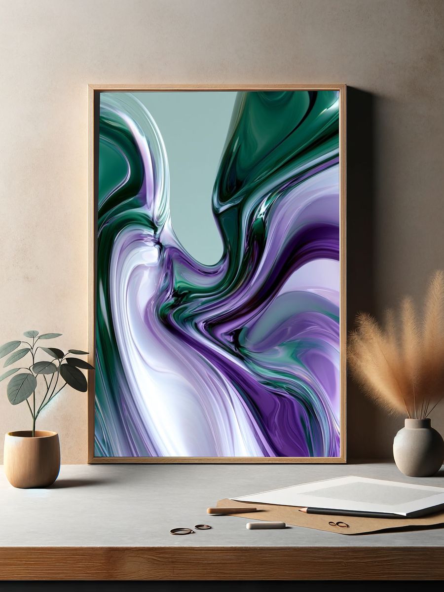 Emerald Violet Flow Abstract Print. — room view 2