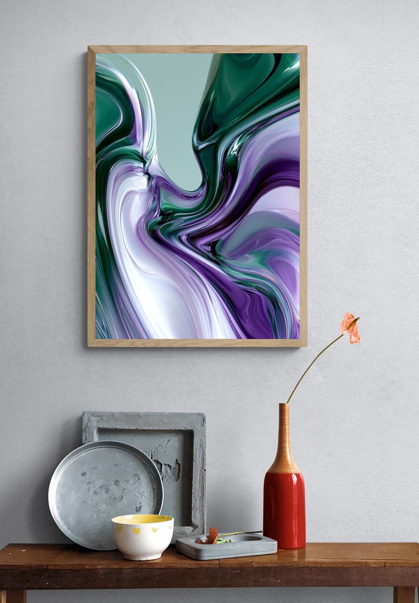 Emerald Violet Flow Abstract Print. — room view 3