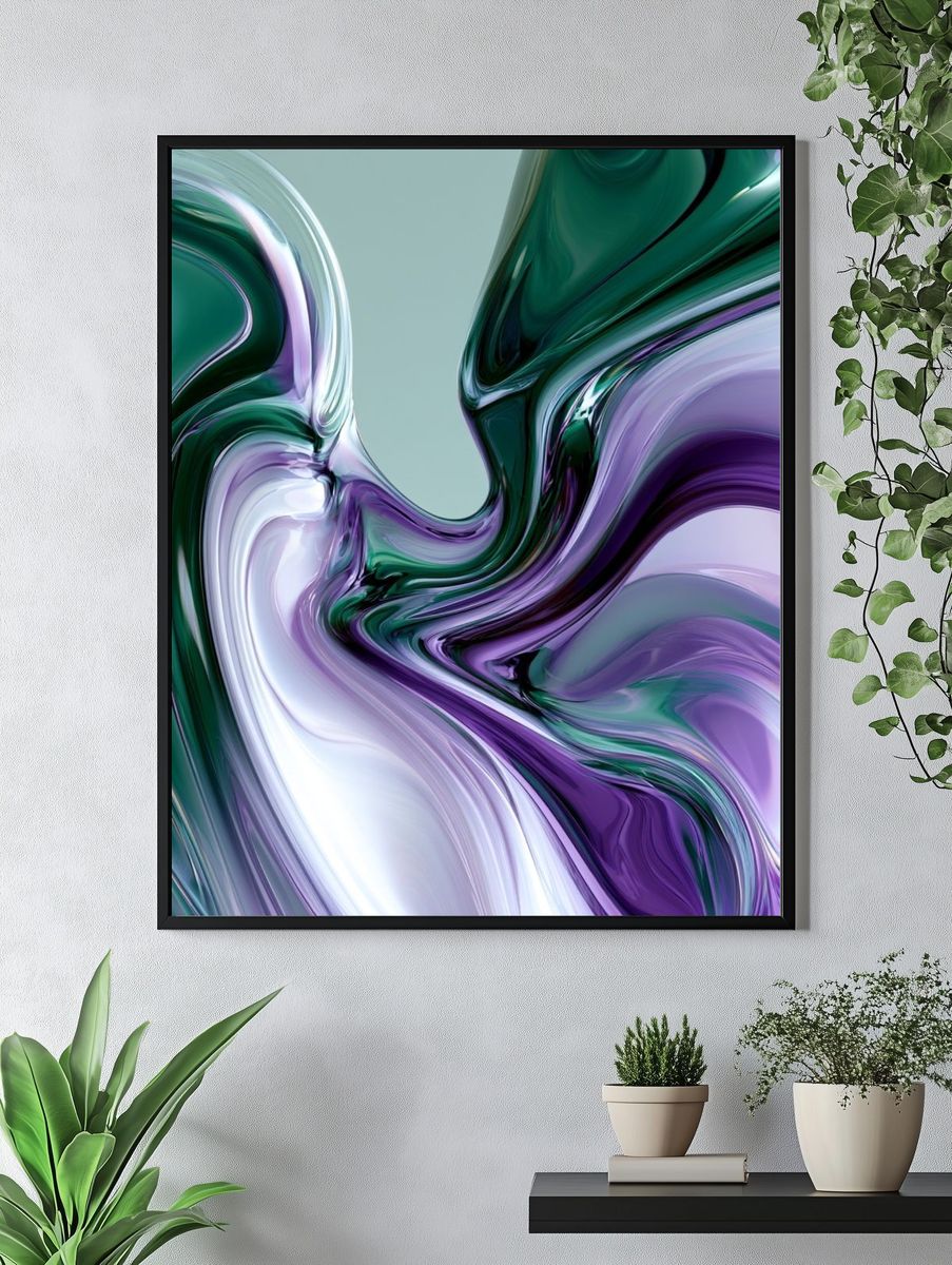 Emerald Violet Flow Abstract Print. — room view 4