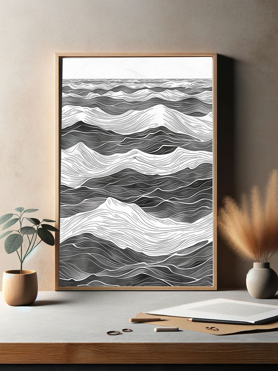 Wavy Monochrome Landscape Print. — room view 2