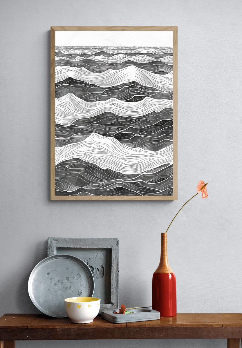 Wavy Monochrome Landscape Print. — room view 3