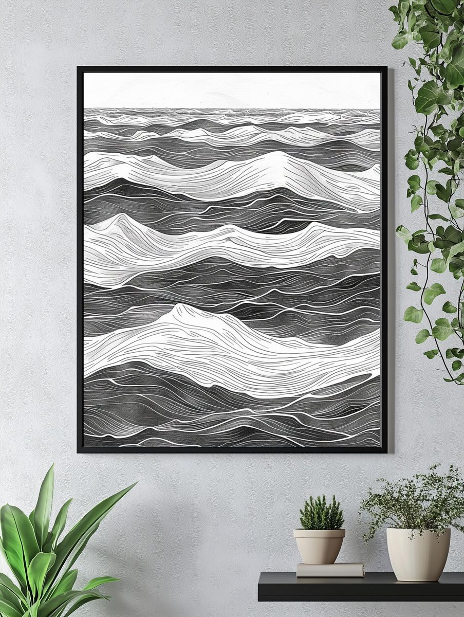 Wavy Monochrome Landscape Print. — room view 4