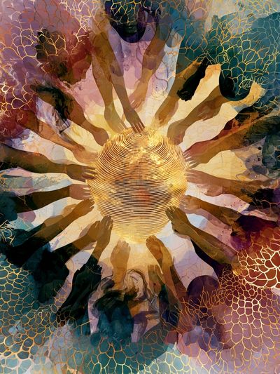 Radiant Circle of Hands Abstract Print.