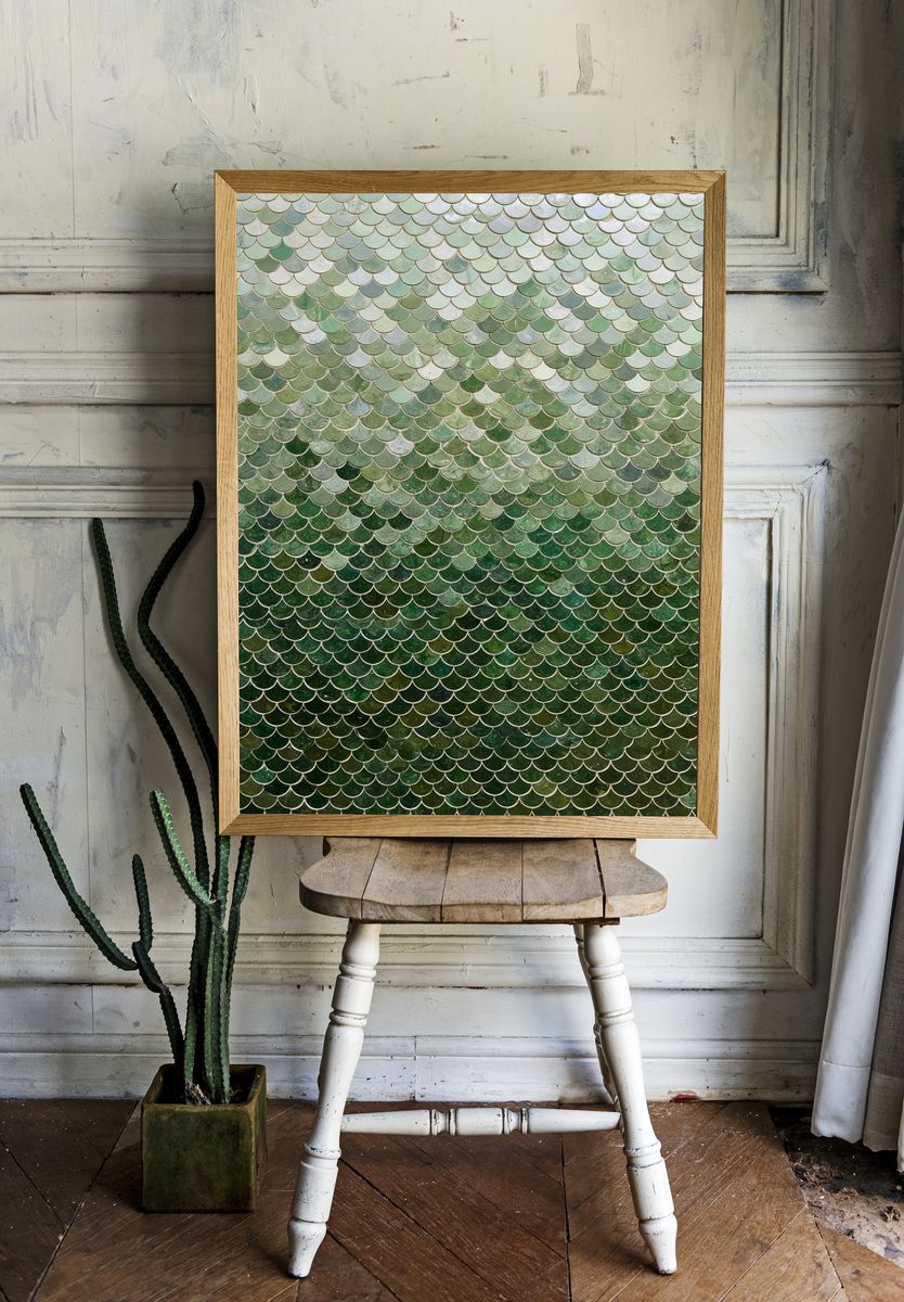Green Scallop Mosaic Abstract Print. — room view 1