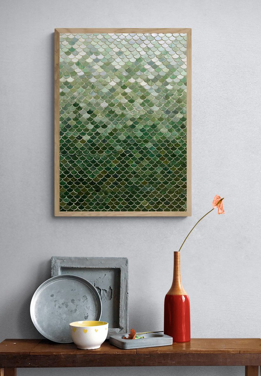Green Scallop Mosaic Abstract Print. — room view 3