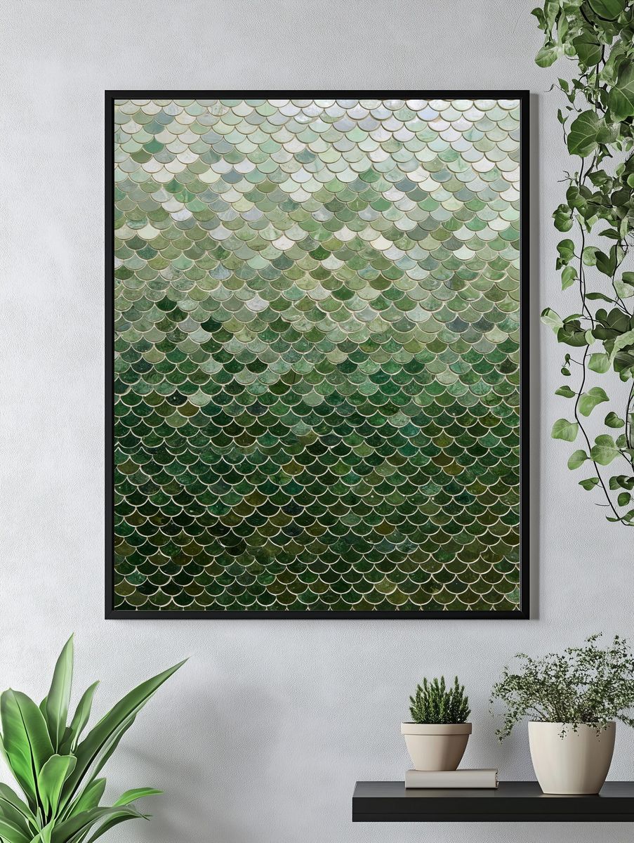 Green Scallop Mosaic Abstract Print. — room view 4