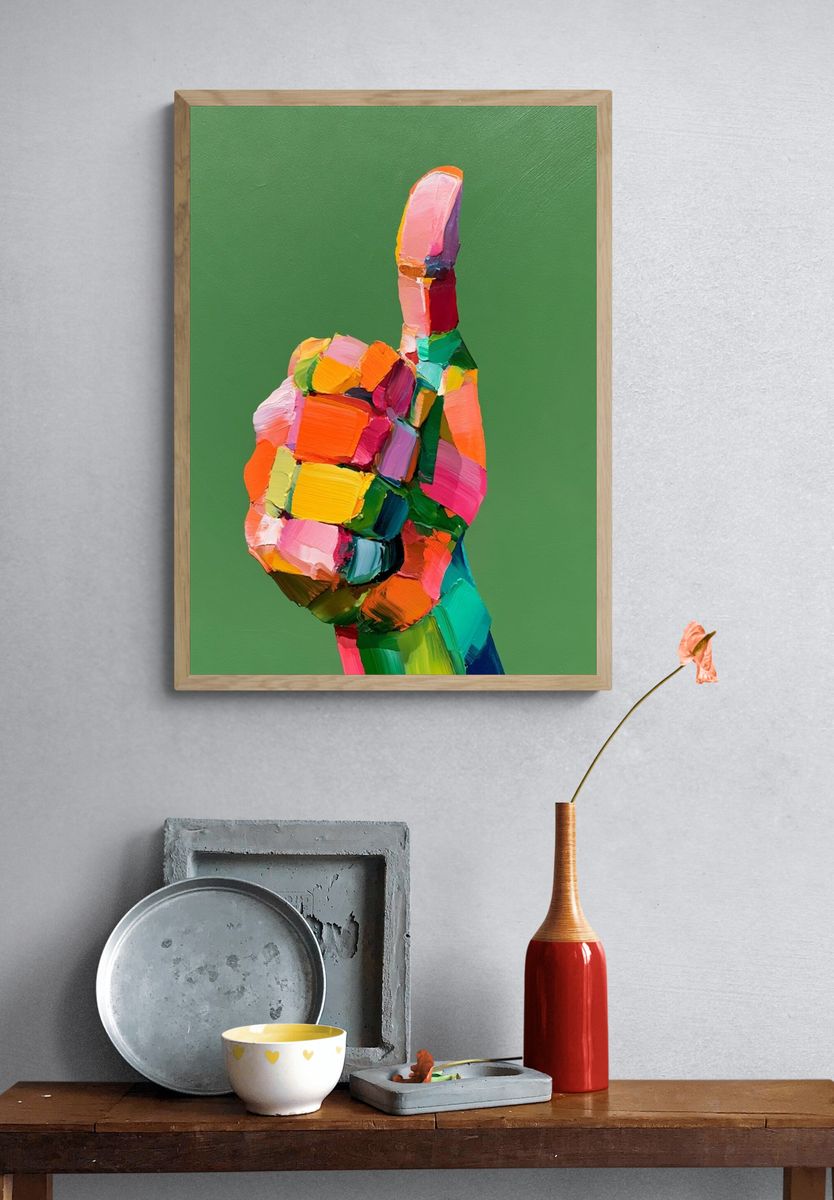 Colorful Thumbs-Up Abstract Poster. — room view 3