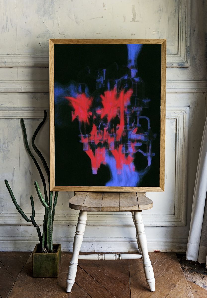 Neon Glitch Abstract Poster. — room view 1