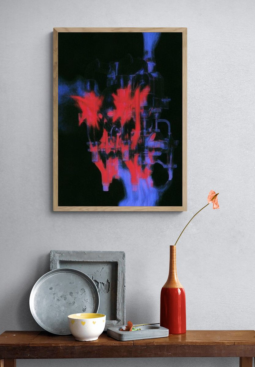 Neon Glitch Abstract Poster. — room view 3