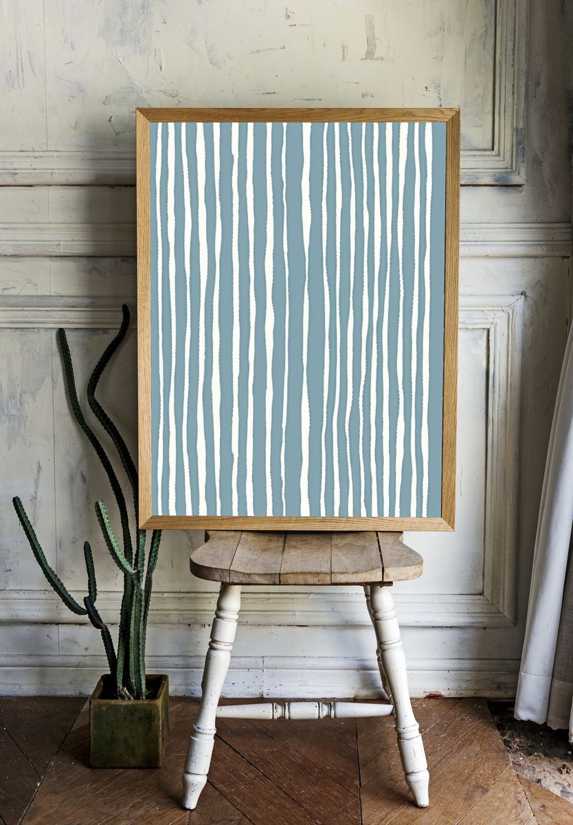 Blue Wavy Stripes Abstract Poster. room preview