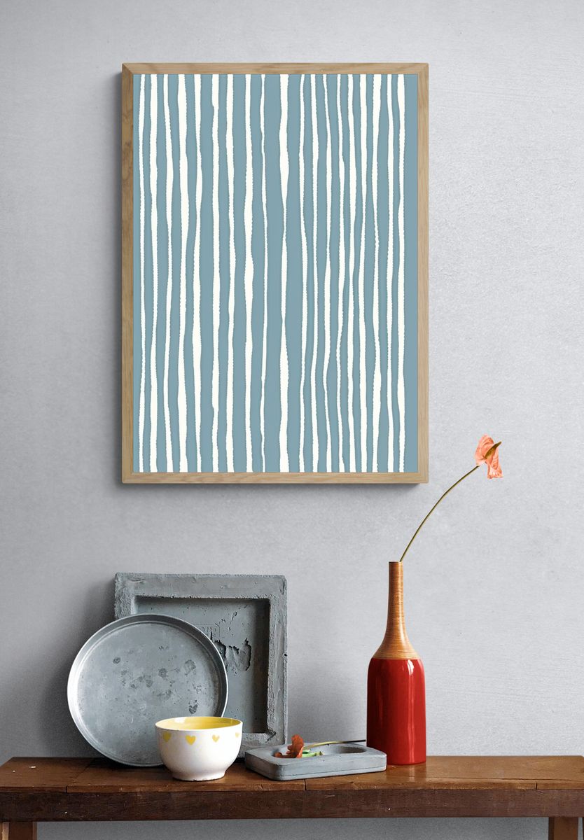 Blue Wavy Stripes Abstract Poster. — room view 3
