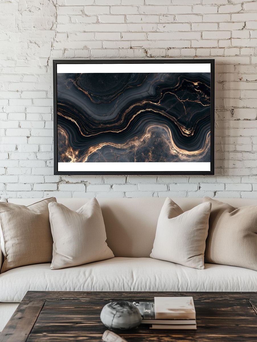 Obsidian Marble Abstract Poster. — room view 1