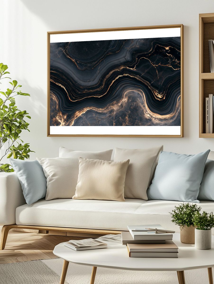 Obsidian Marble Abstract Poster. — room view 2
