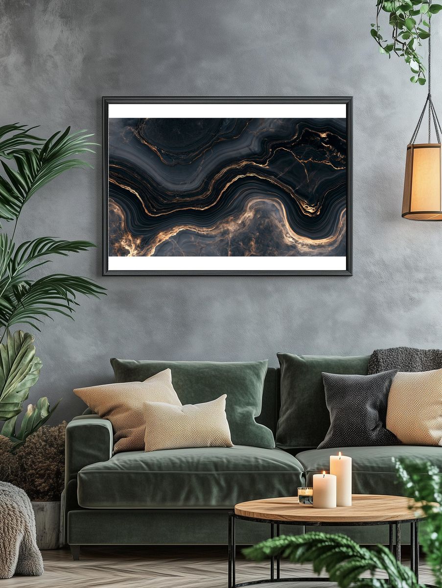 Obsidian Marble Abstract Poster. — room view 4