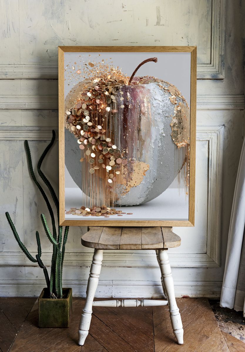 Golden Coin Apple Abstract Print. — room view 1