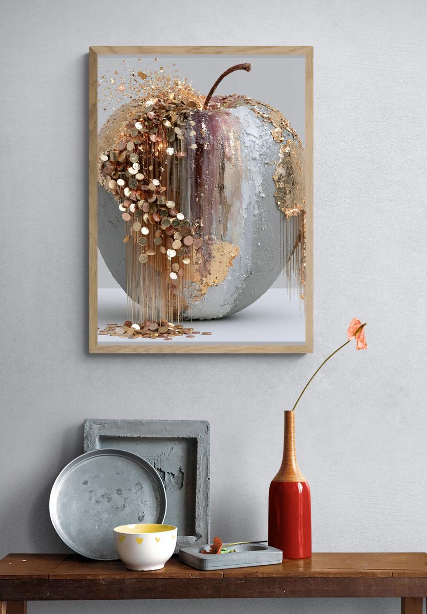 Golden Coin Apple Abstract Print. — room view 3