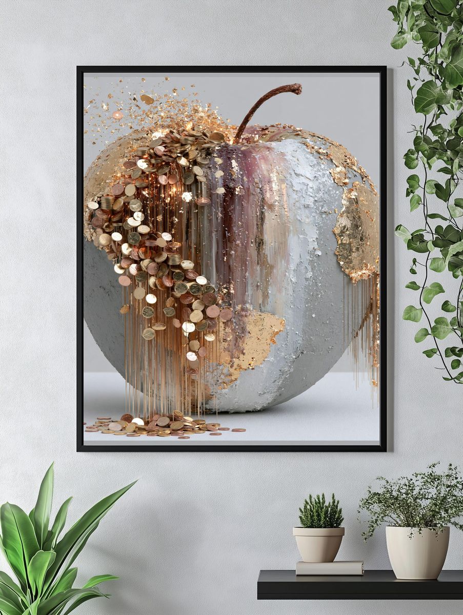 Golden Coin Apple Abstract Print. — room view 4