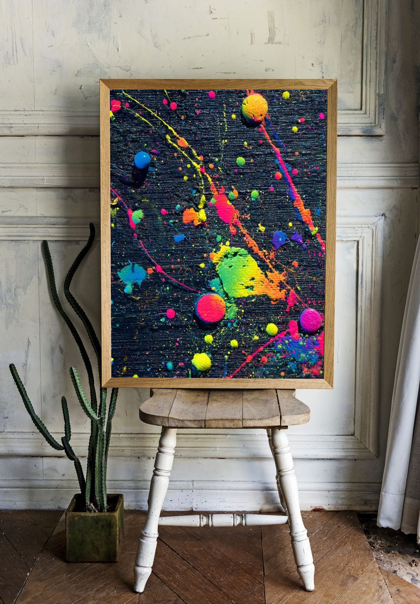 Neon Paint Splatter Abstract Poster. room preview