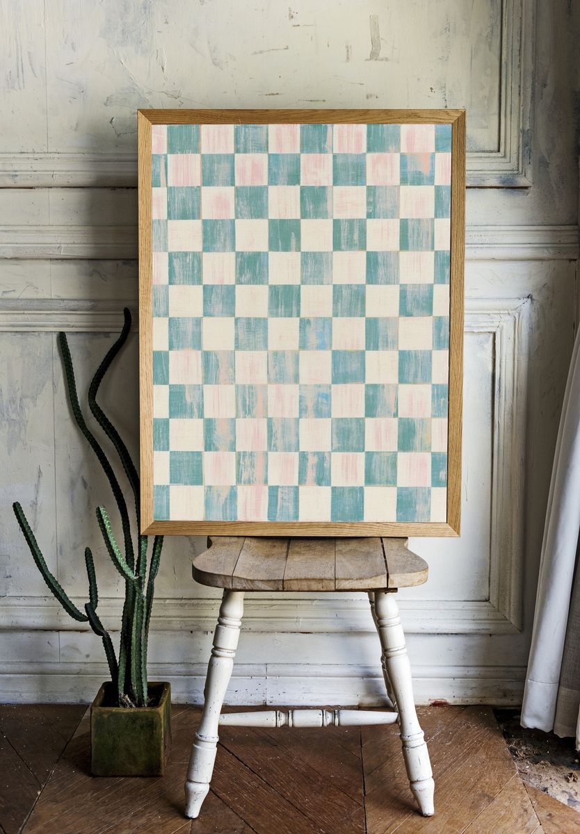 Pastel Checkerboard Abstract Poster. — room view 1