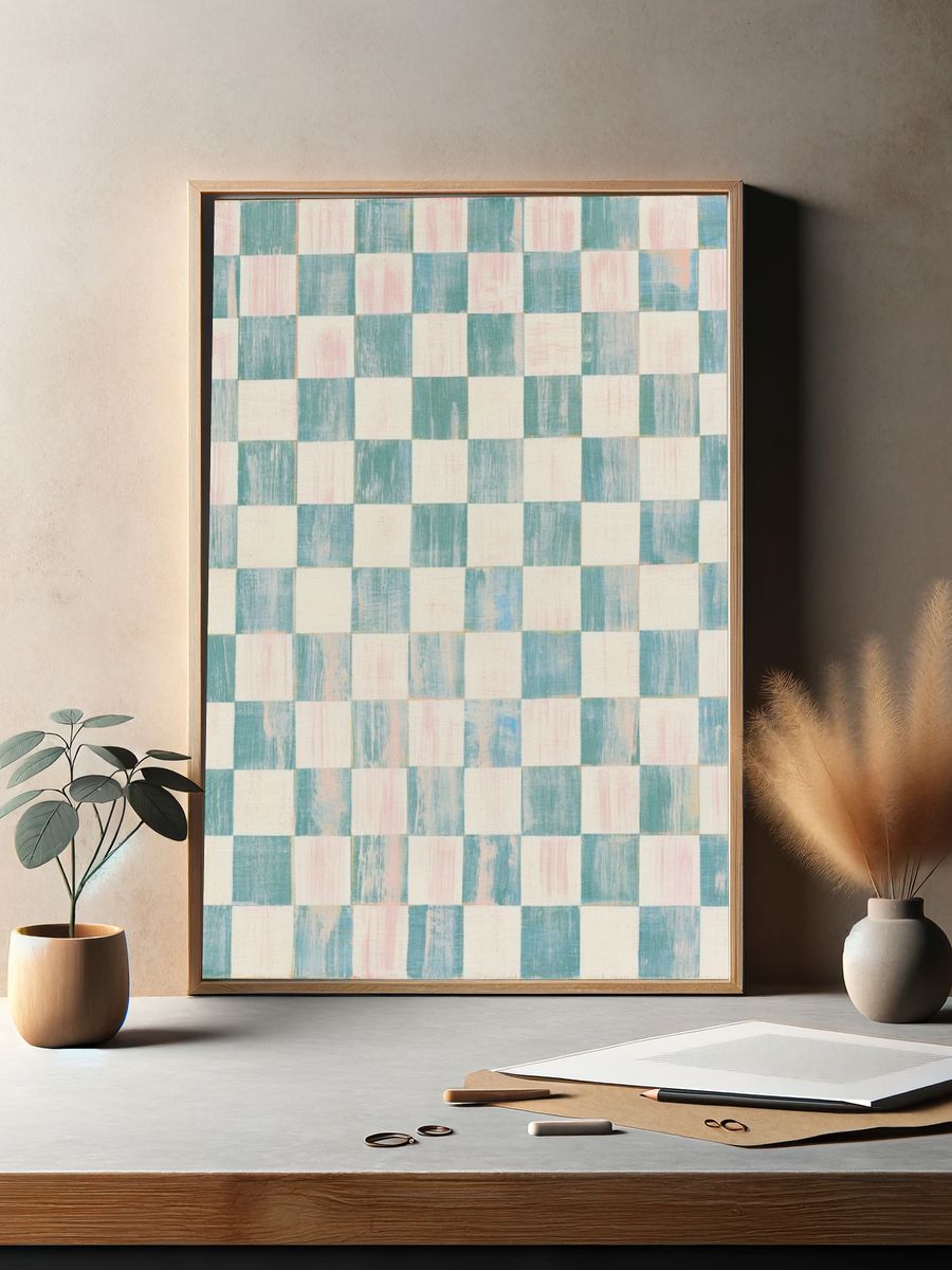 Pastel Checkerboard Abstract Poster. — room view 2