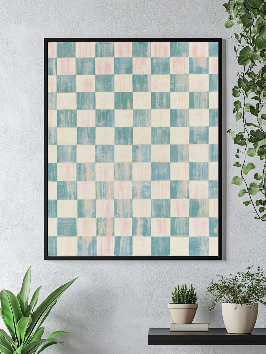 Pastel Checkerboard Abstract Poster. — room view 4