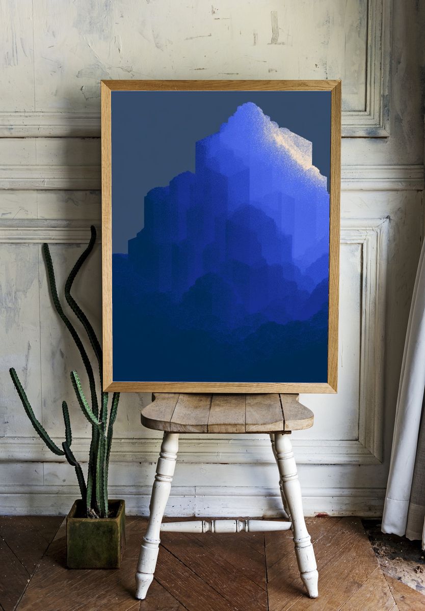 Blue Mountain Silhouette Abstract Poster. — room view 1