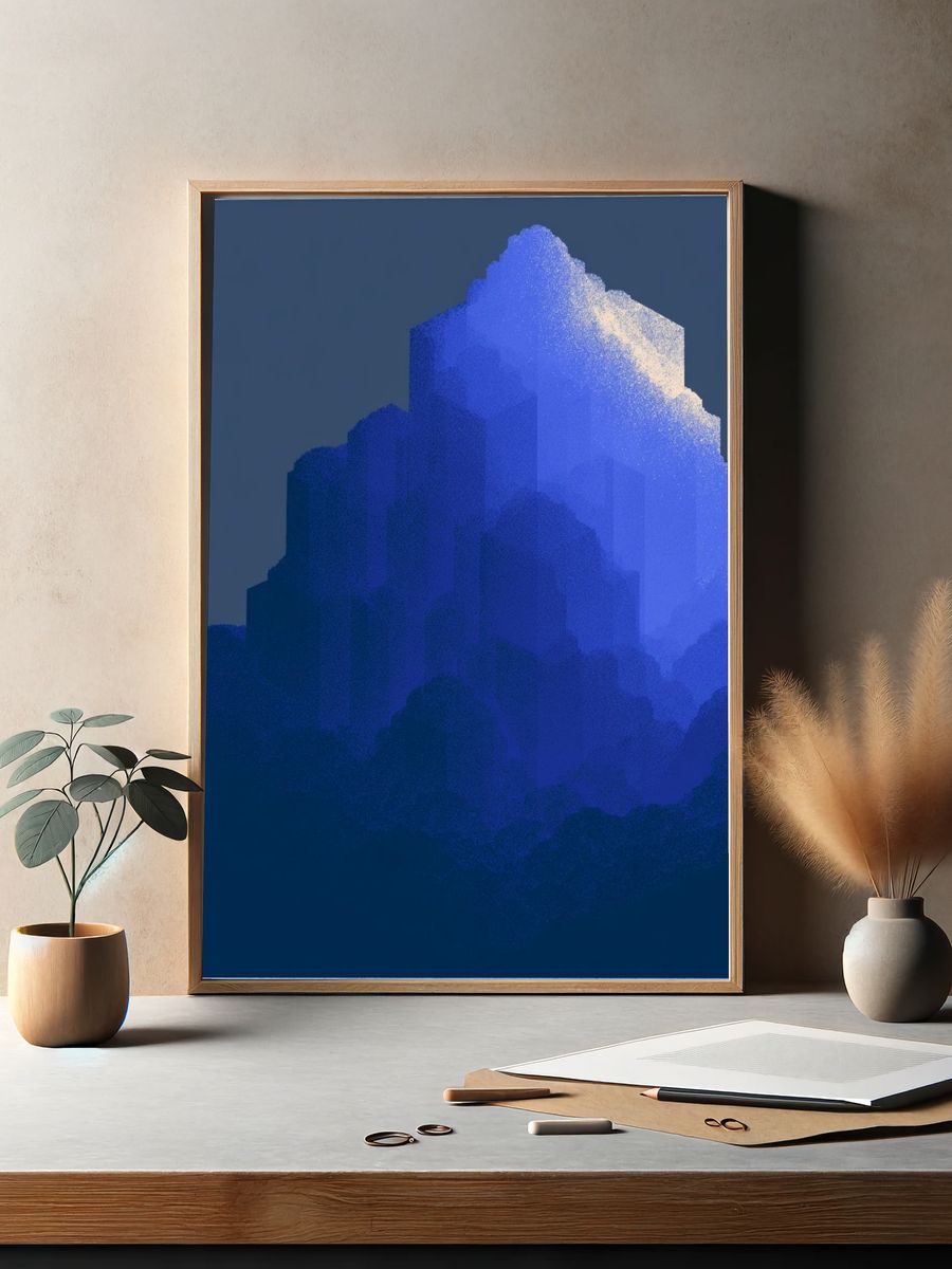Blue Mountain Silhouette Abstract Poster. — room view 2