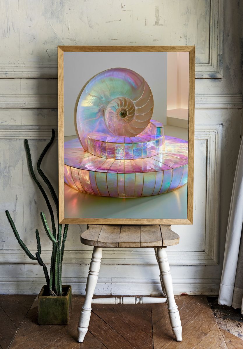 Iridescent Nautilus Sculpture Print. room preview