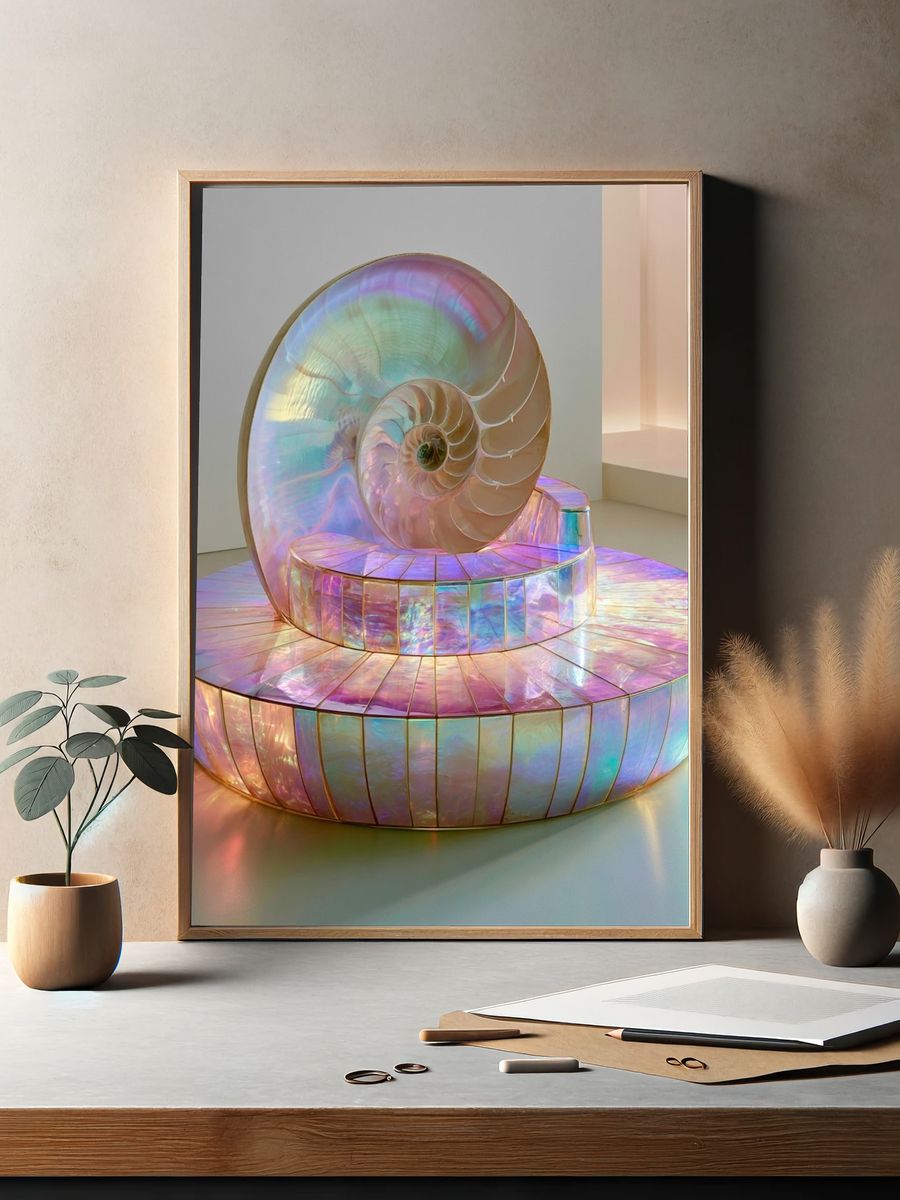 Iridescent Nautilus Sculpture Print. — room view 2
