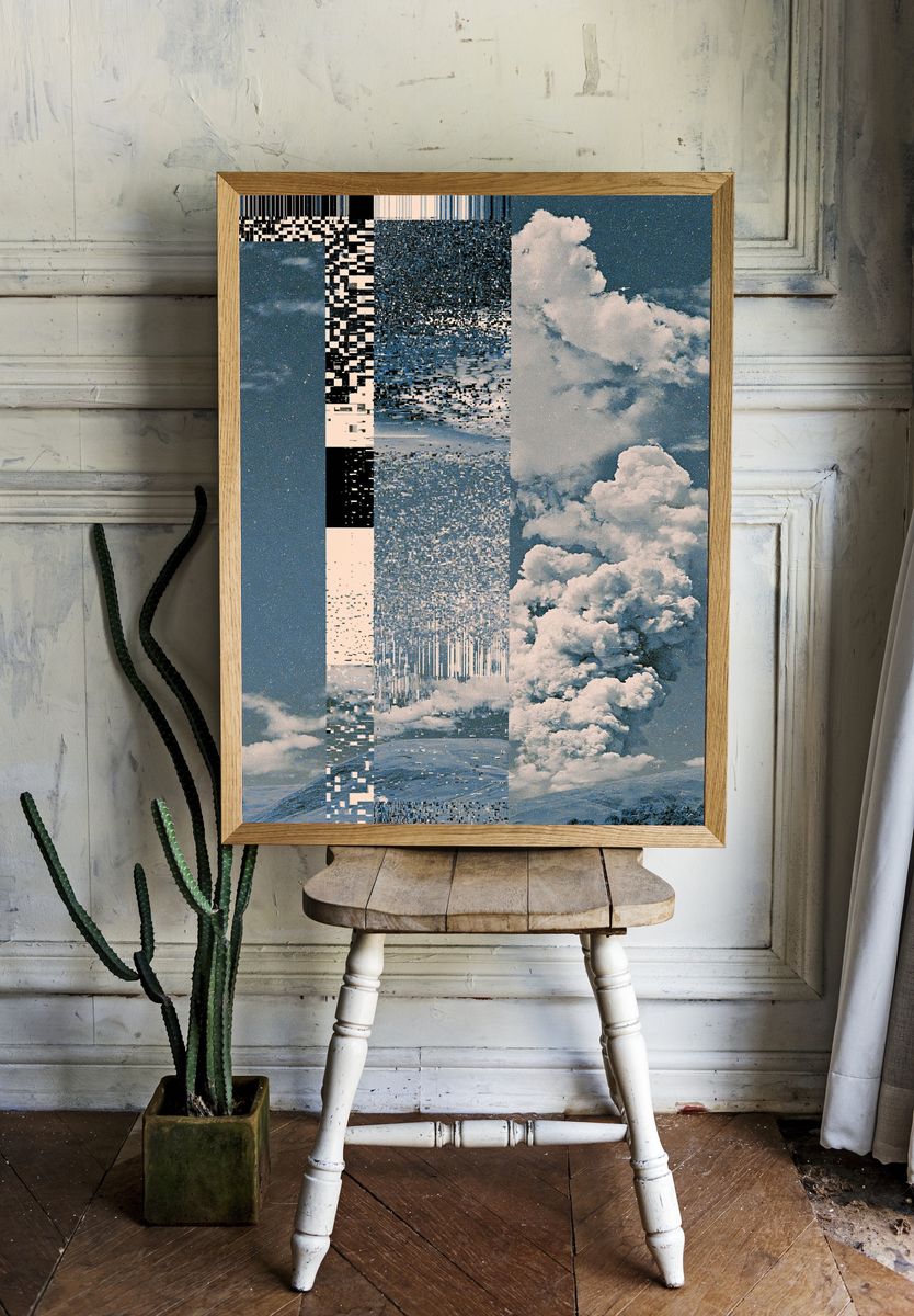 Glitch Cloudscape Abstract Print. room preview
