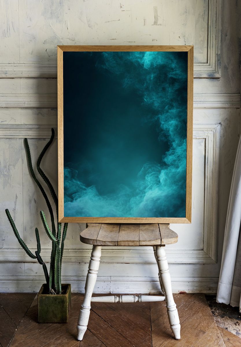 Aqua Smoke Abstract Poster. room preview