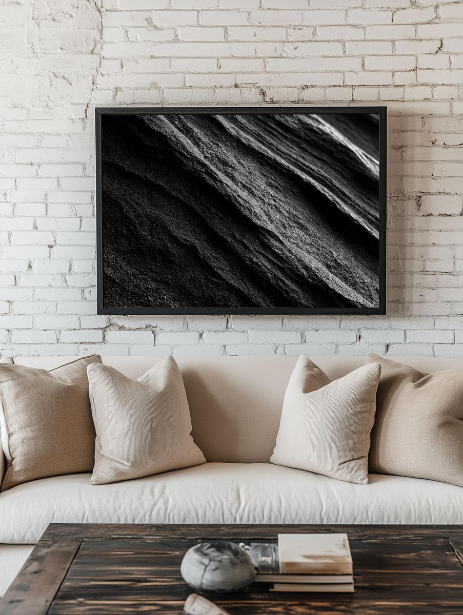Monochrome Rock Texture Abstract Print. — room view 1
