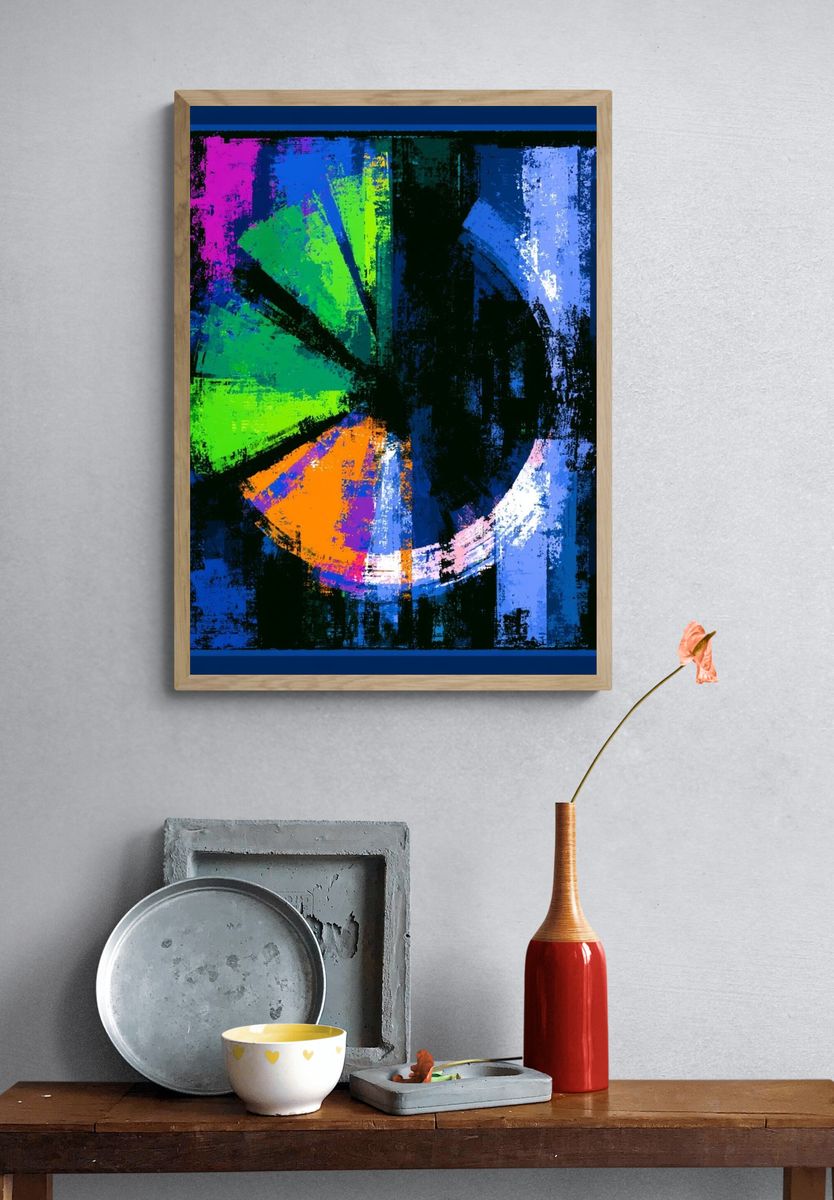 Neon Color Wheel Abstract Poster. — room view 3