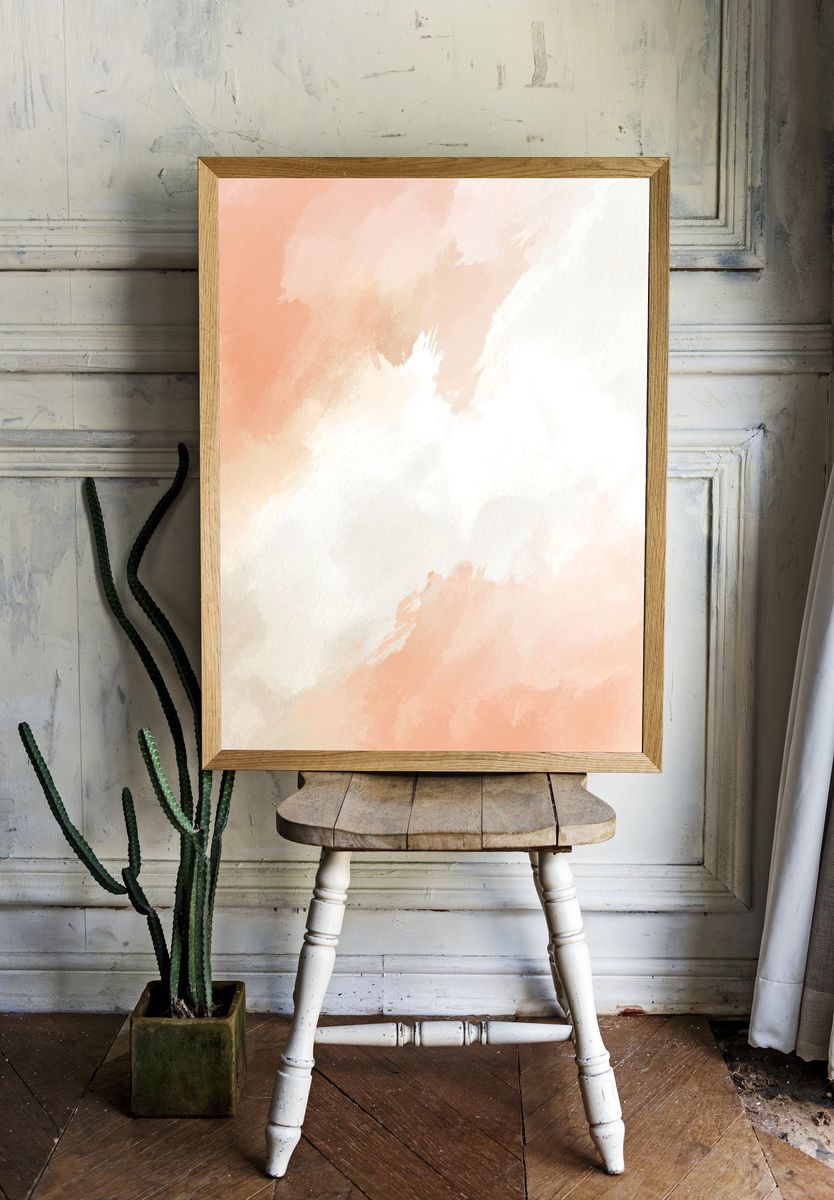 Peach Cloud Wash Abstract Poster. — room view 1