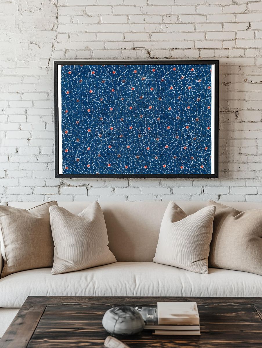 Blue Japanese fabric pattern. Original. — room view 1