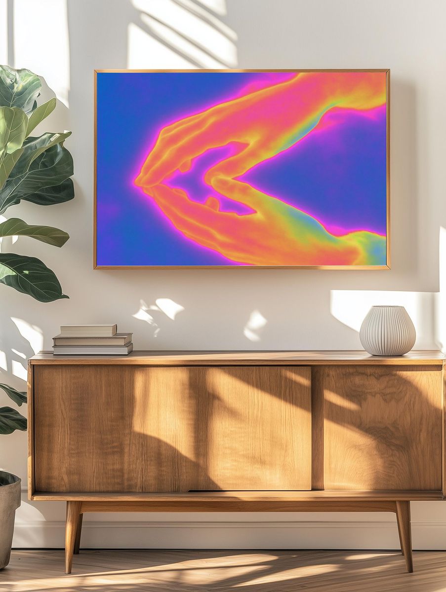 Neon Hands Abstract Poster. — room view 3
