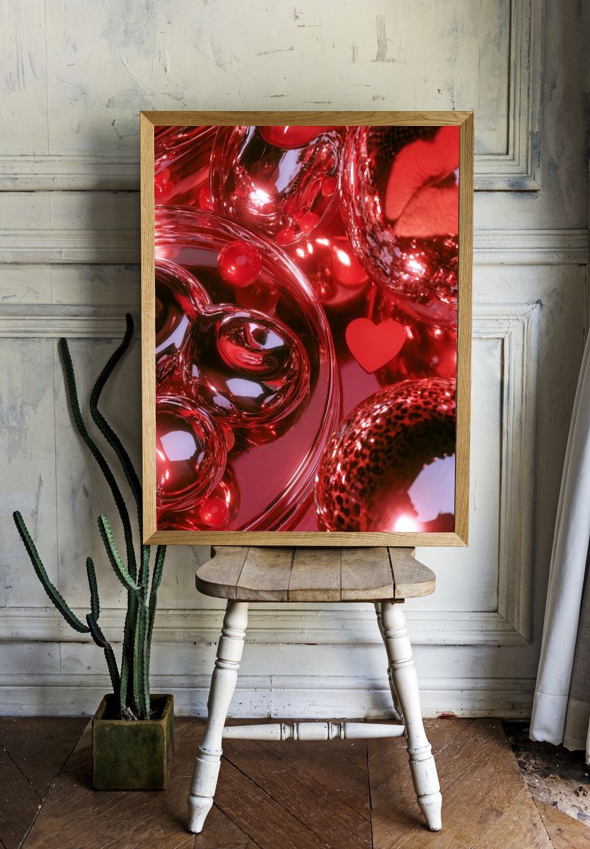 Red Heart Chrome Abstract Poster. — room view 1