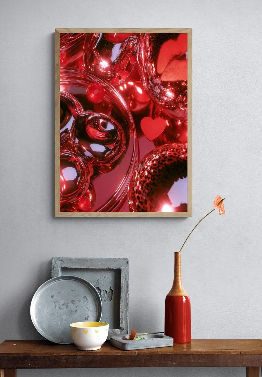 Red Heart Chrome Abstract Poster. — room view 3