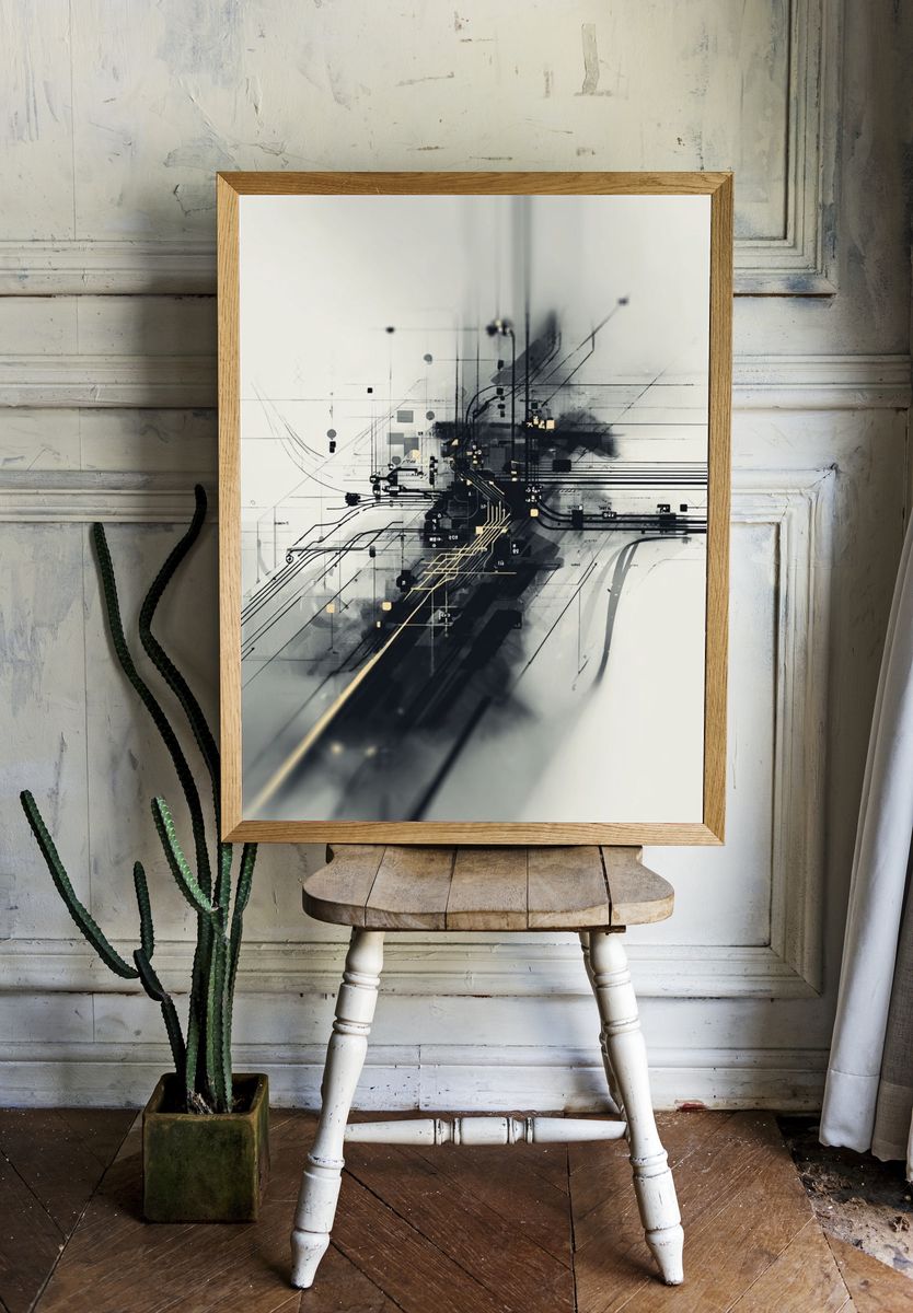 Monochrome Circuit Abstract Poster room preview