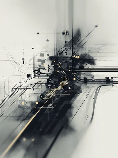 Monochrome Circuit Abstract Poster.