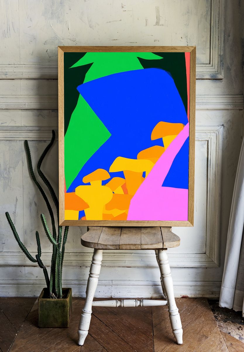 Neon Mushroom Abstract Poster. — room view 1